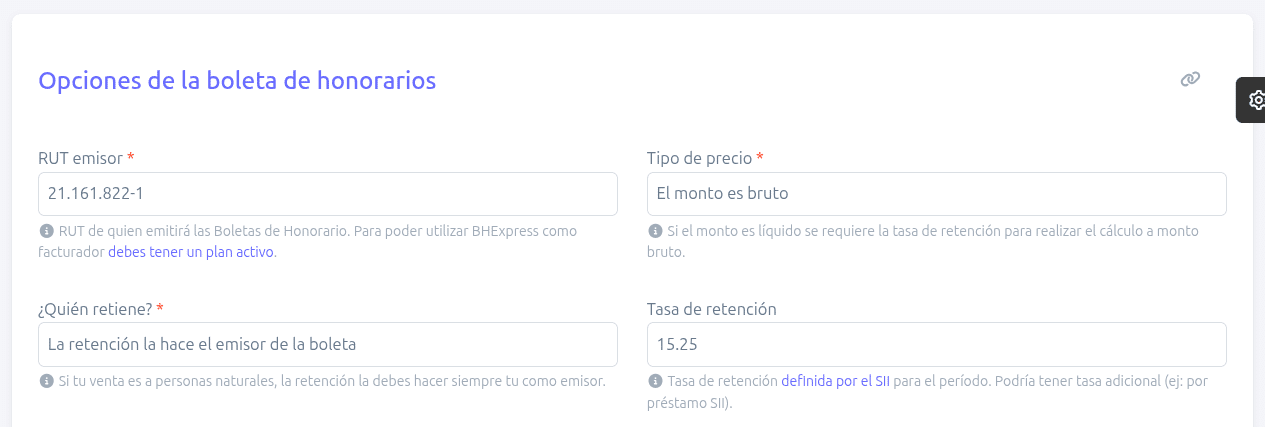Configuración de las opciones de las BHEs
