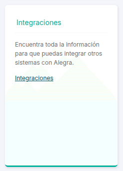 Sección de integraciones en la configuración de alegra