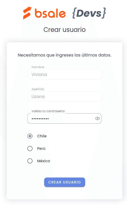 Crear uusario en bsale devs