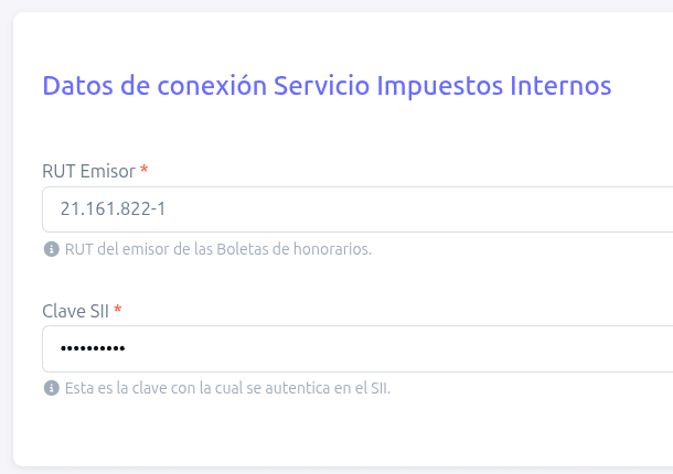 Datos de conexión al SII
