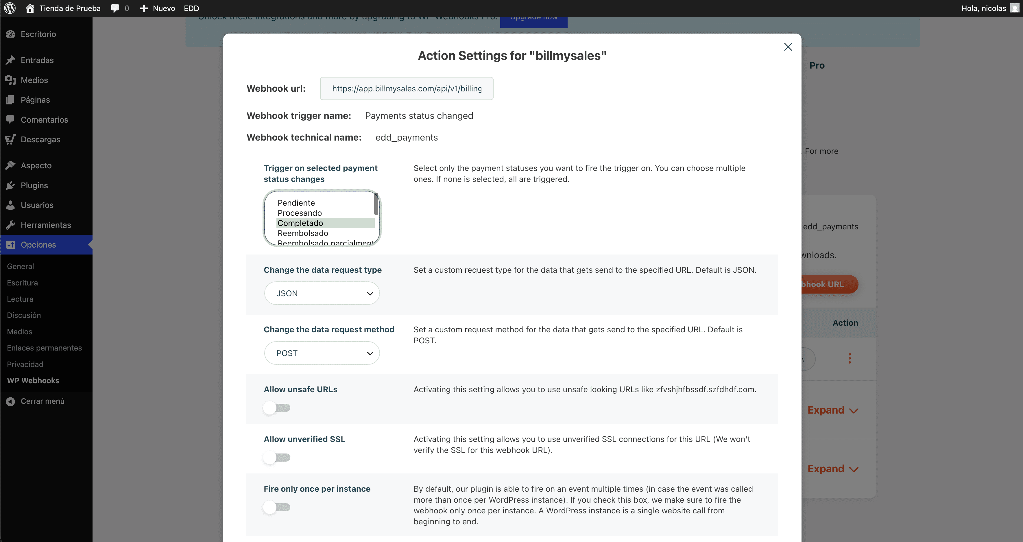 Configuración del estado de las órdenes