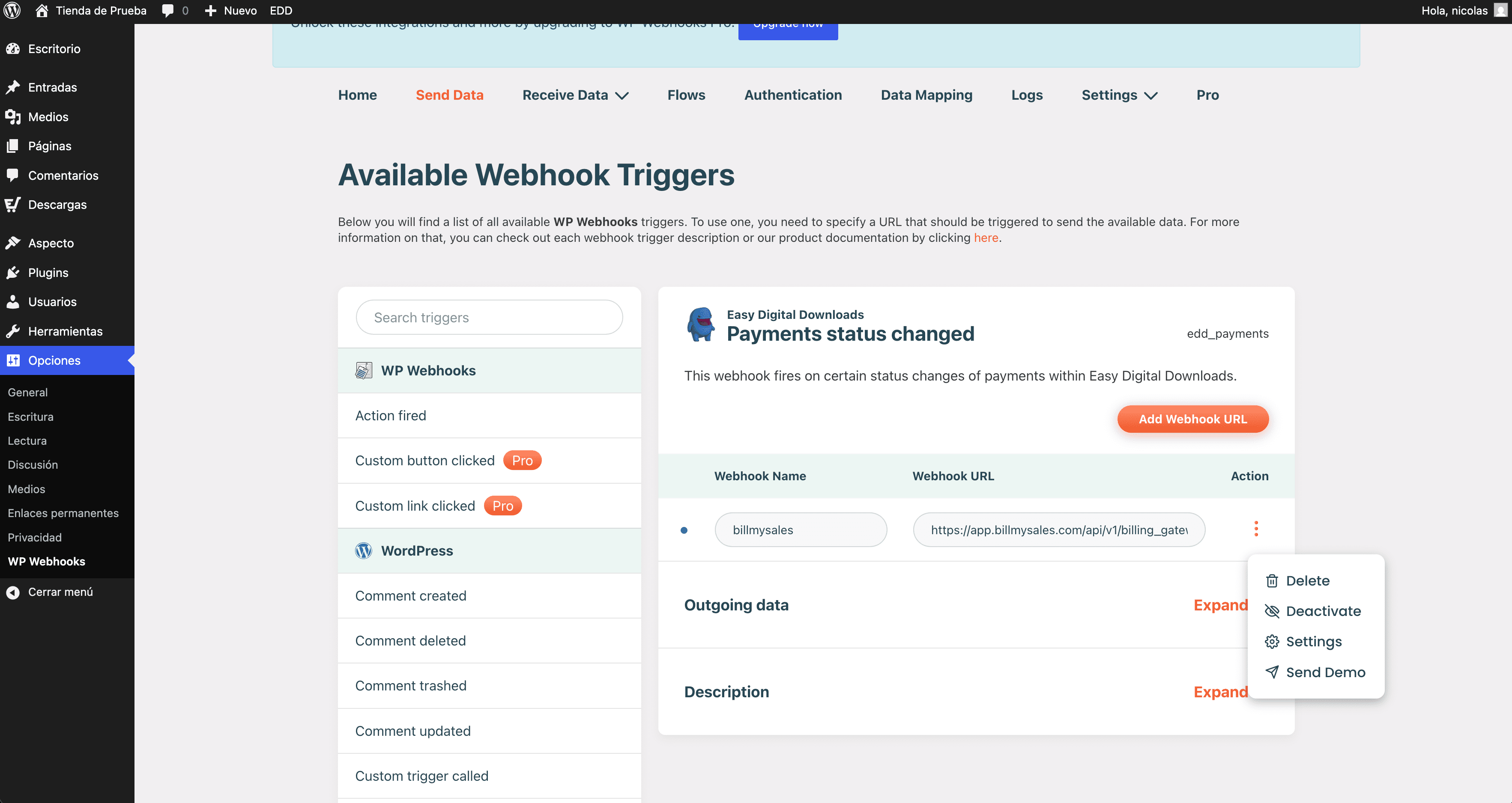 Configuración del Webhook