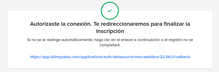 Mensaje de autorización aplicación en mercado libre
