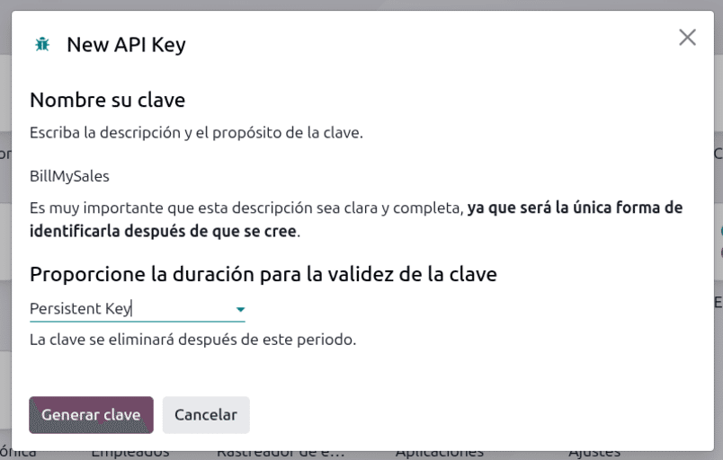 Crear clave API en Odoo