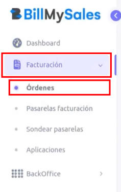 Opción Órdenes en Facturación