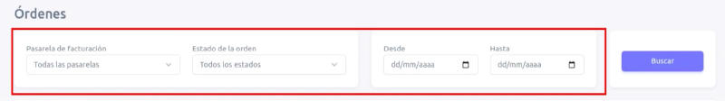 Sección de filtros en facturación
