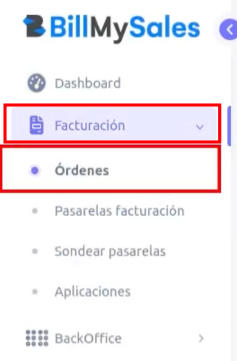 Opción Órdenes en Facturación