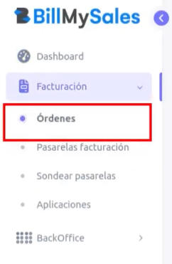Opción Órdenes en Facturación