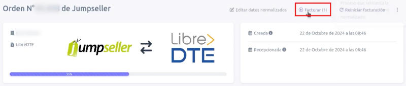 Botón para facturar orden