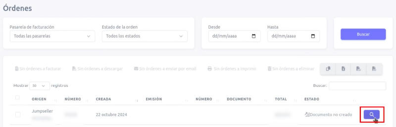 Botón para ingresar a orden