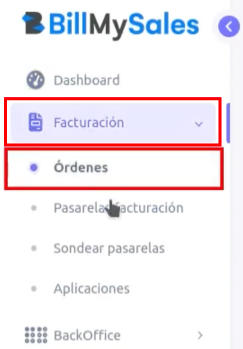 Opción Órdenes en Facturación