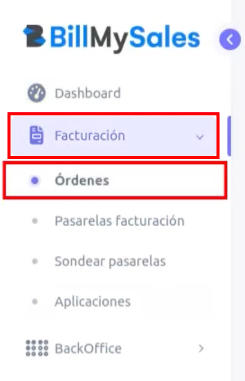 Opción Órdenes en Facturación