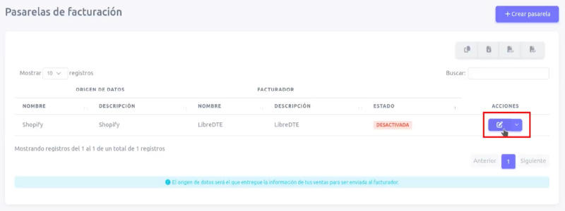 Botón para editar pasarela