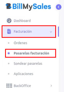 Opción Pasarelas facturación en Facturación