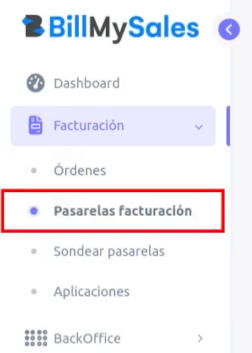 Opción Pasarelas de facturación
