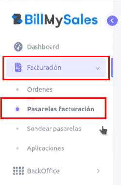 Opción Pasarelas facturación en Facturación