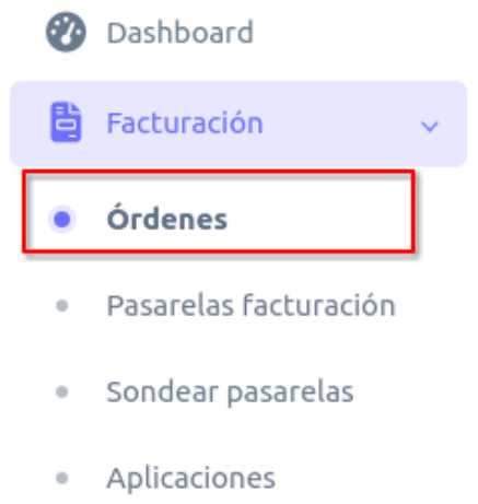 Opción Órdenes en Facturación