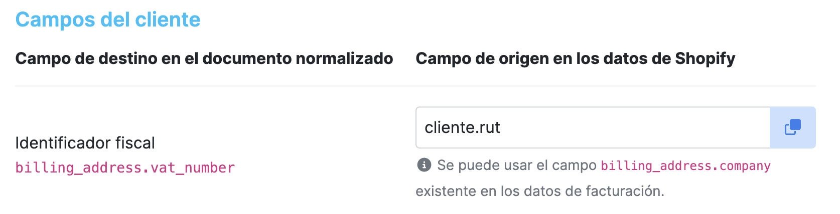 Campos del cliente