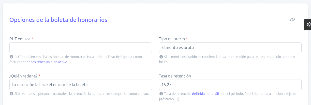 Configuración de las opciones de las BHEs