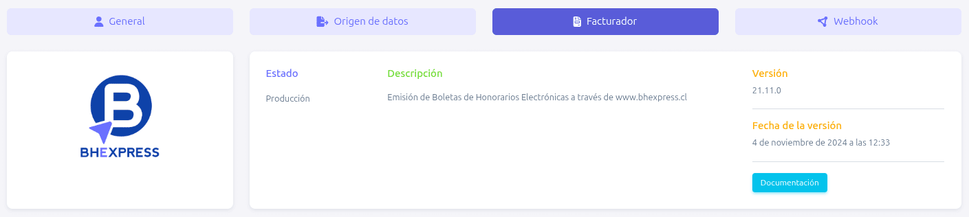 Pestaña facturador con BHExpress