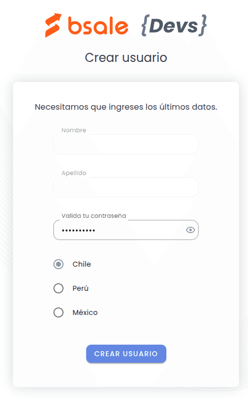 Crear usuario en bsale devs