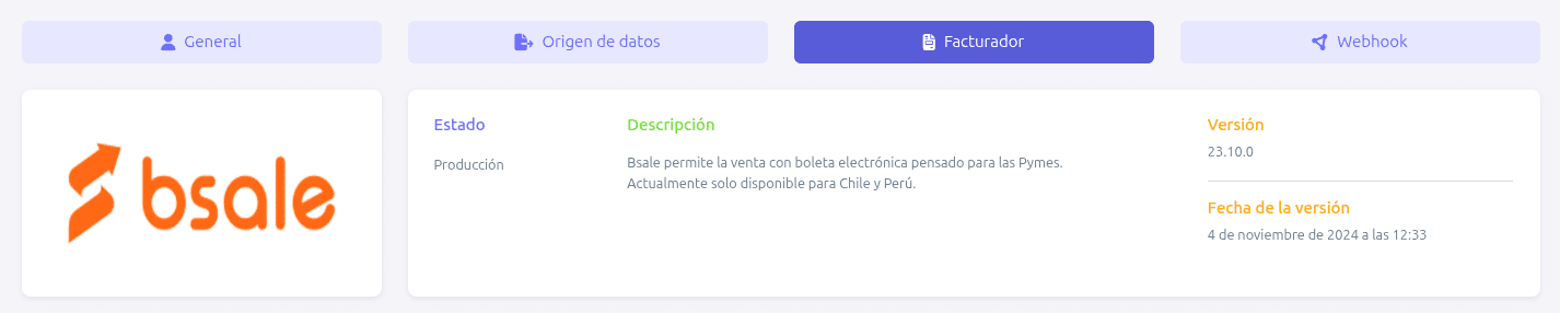 Pestaña facturador con Bsale