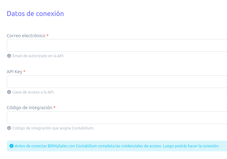 Datos de conexión Contabilium