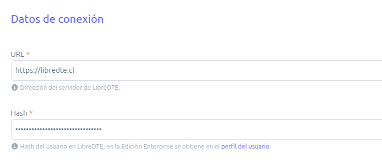 Datos de conexión