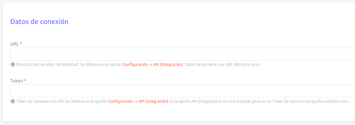 Datos de conexión sin configurar