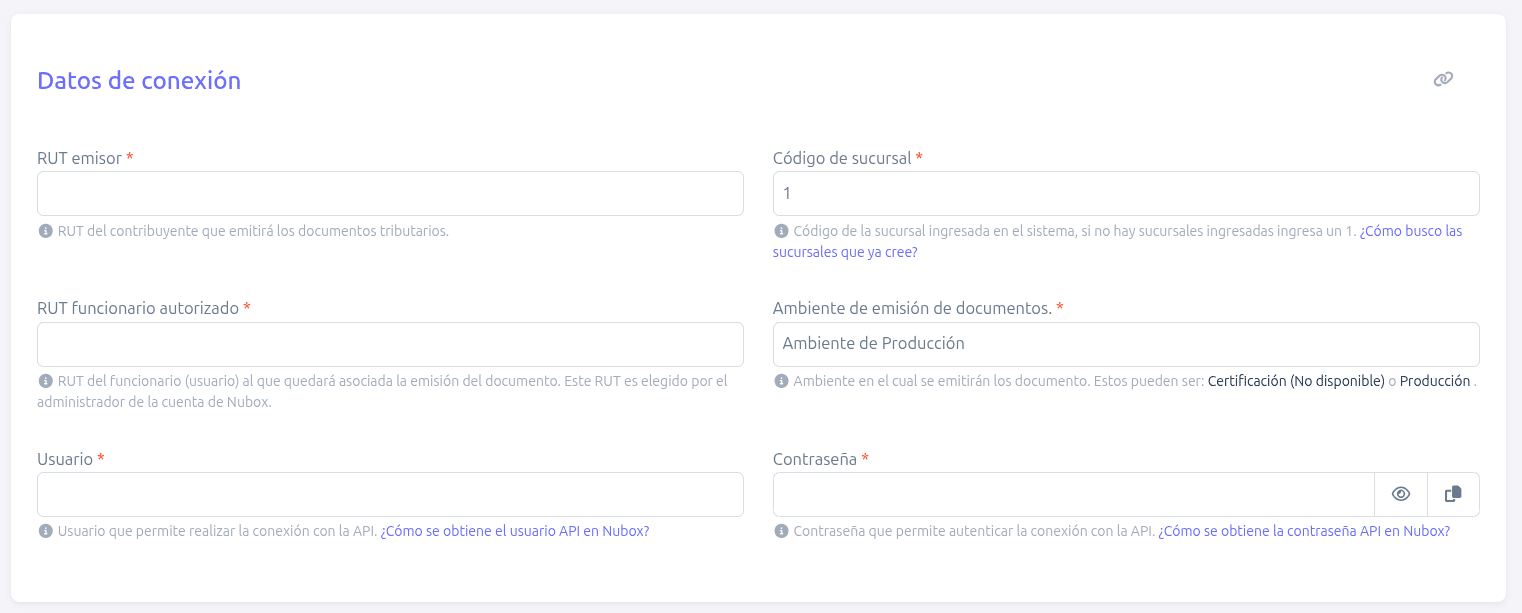 Datos de conexión