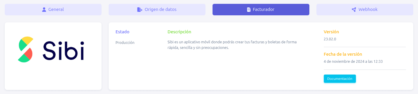 Pestaña facturador con Sibi