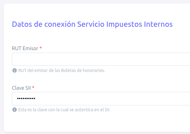 Datos de conexión al SII