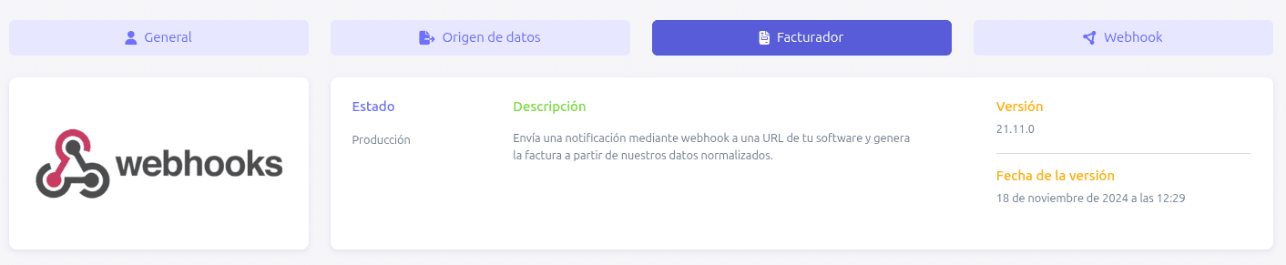 Pestaña origen de datos con webhook