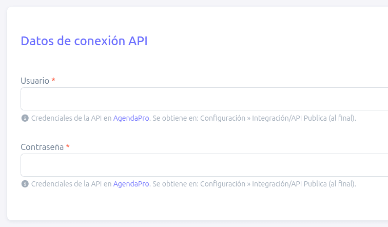 Datos de conexión configurados en BillMySales