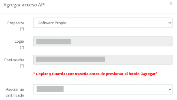 Agregar acceso API - Software Propio