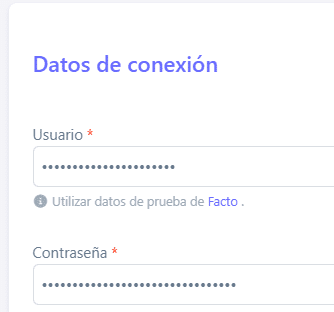 Datos de conexión en BillMySales