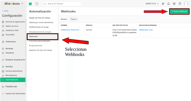 Crear nuevo Webhook