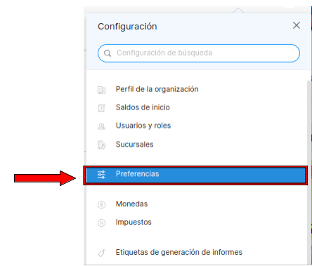 Menú de Preferencias