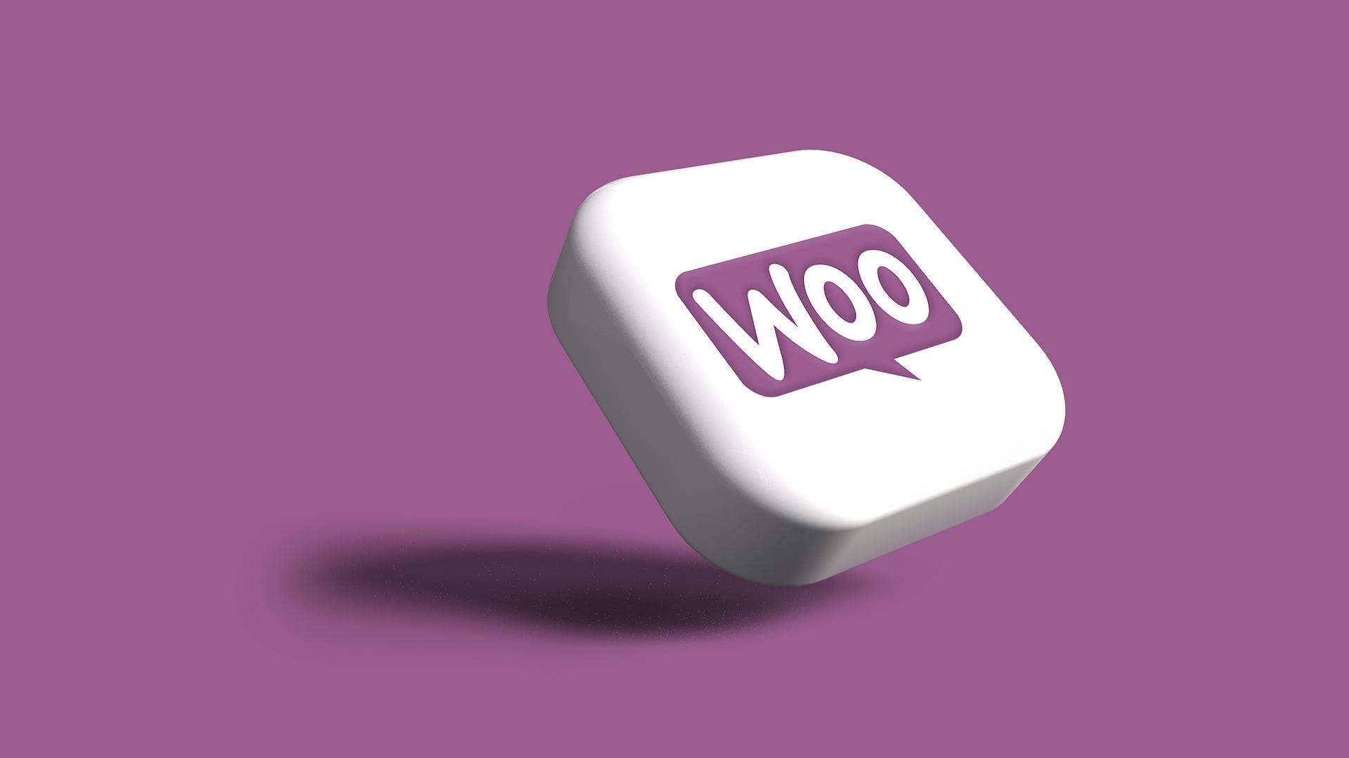 a purple and white square with the word woo on it